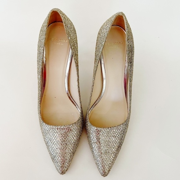Cole Haan Silver Glitter Pointed Toe High Heel Pumps Size 8 - Picture 6 of 15
